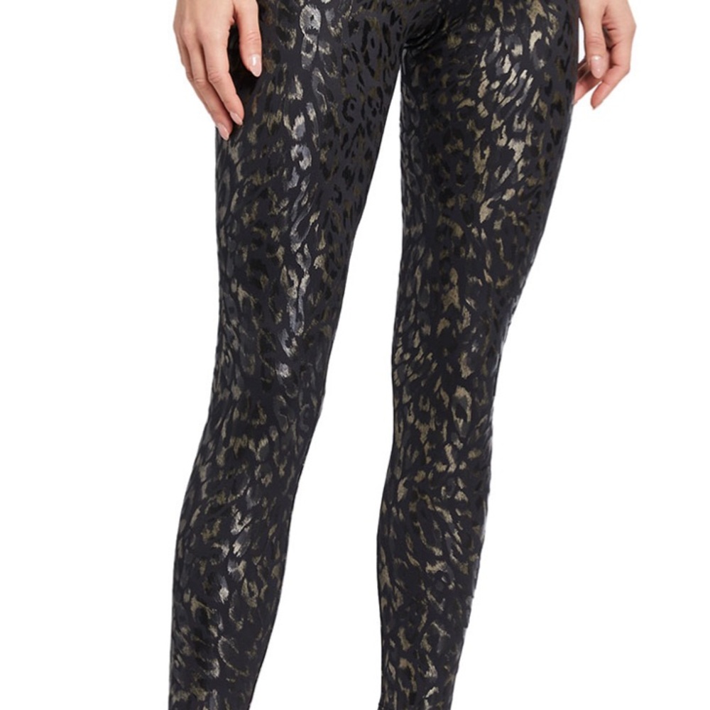 NWT! Onzie Foil Sheen Animal-Print Midi Leggings